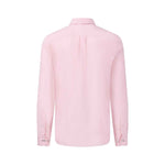 Back view of a WILDVINE Clothing Co. pink cotton Oxford shirt for men with long sleeves and buttoned cuffs.