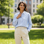 Fynch-Hatton - Ladies Blouse - Mini Check Collar - Powder Blue - 26101143 639 - Wildvine Clothing, Spalding, Lincolnshire