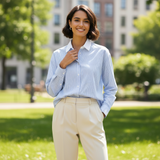 Fynch-Hatton - Ladies Blouse - Mini Check Collar - Powder Blue - 26101143 639 - Wildvine Clothing, Spalding, Lincolnshire