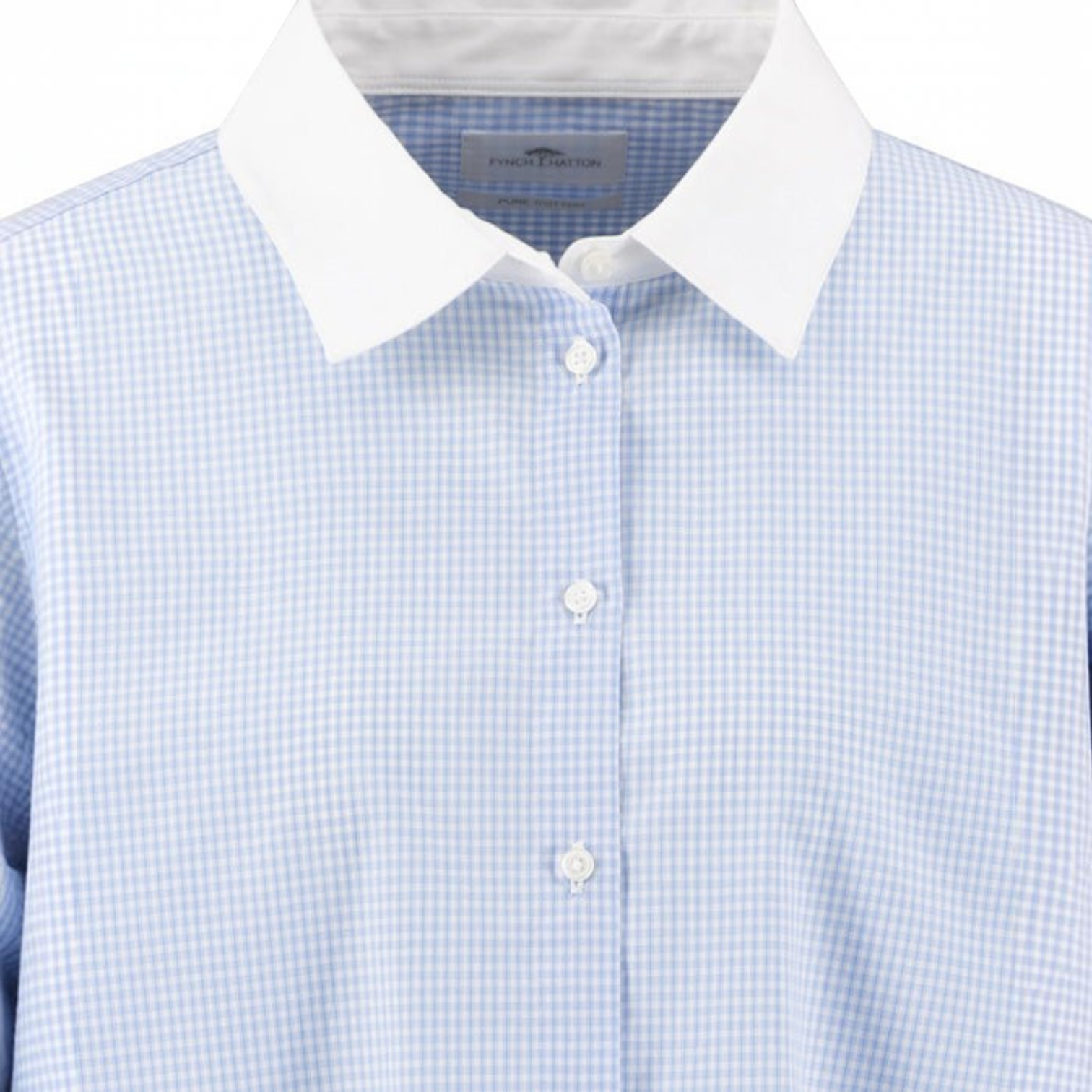 Fynch-Hatton - Ladies Blouse - Mini Check Collar - Powder Blue - 26101143 639 - Wildvine Clothing, Spalding, Lincolnshire