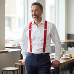 Hunt & Holditch - Mens - Plain Red Braces - Silver Fit-Black Leather - One Size - Wildvine Clothing, Spalding, Lincolnshire