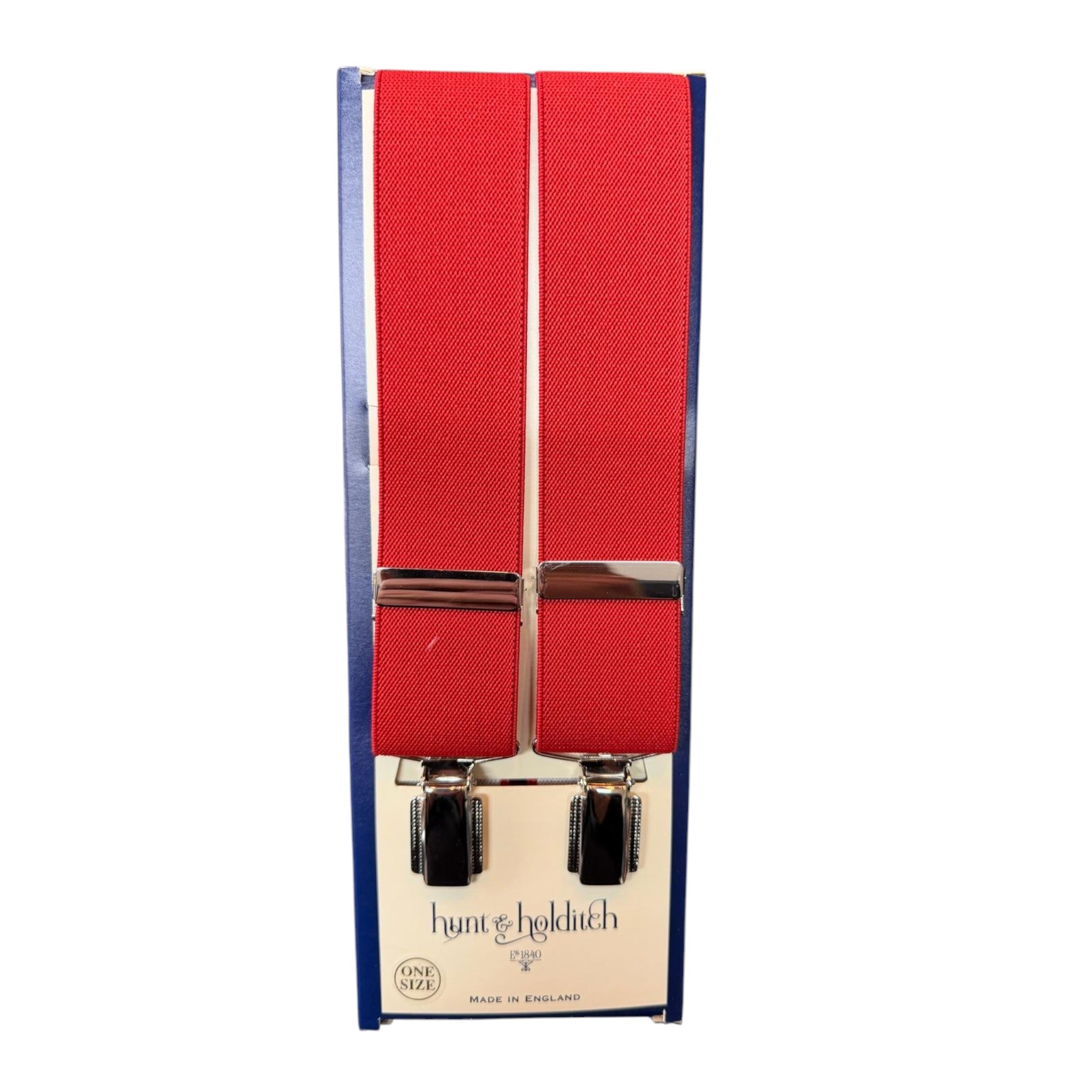 Hunt & Holditch - Mens - Plain Red Braces-Feathered Silver Clip - One Size - Wildvine Clothing, Spalding, Lincolnshire