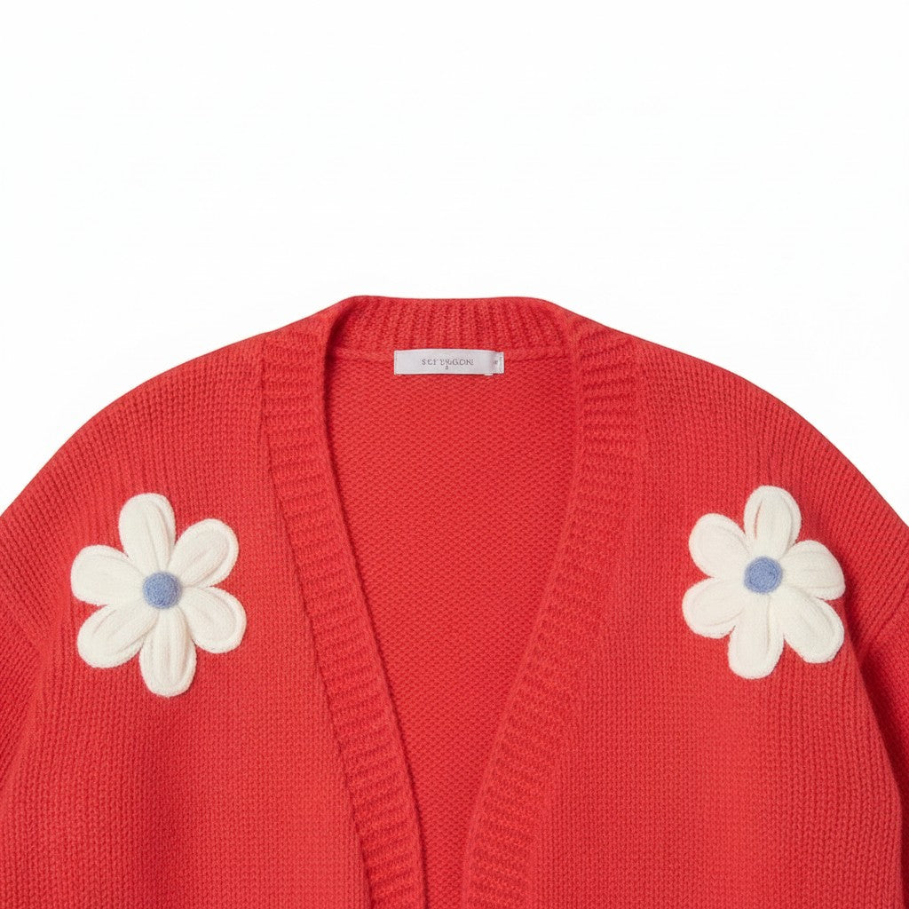 Wild Flower - Ladies - Flocking Daisy Open Knit Cardigan - Berry - Wildvine Clothing, Spalding, Lincolnshire