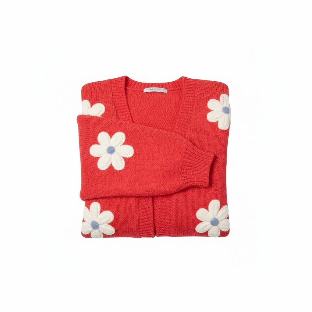 Wild Flower - Ladies - Flocking Daisy Open Knit Cardigan - Berry - Wildvine Clothing, Spalding, Lincolnshire
