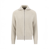Fynch-Hatton - Mens Knitwear - 2-Tone Ribbed Zip Cardigan - Snow White - 1609618 829 - Wildvine Clothing, Spalding, Lincolnshire