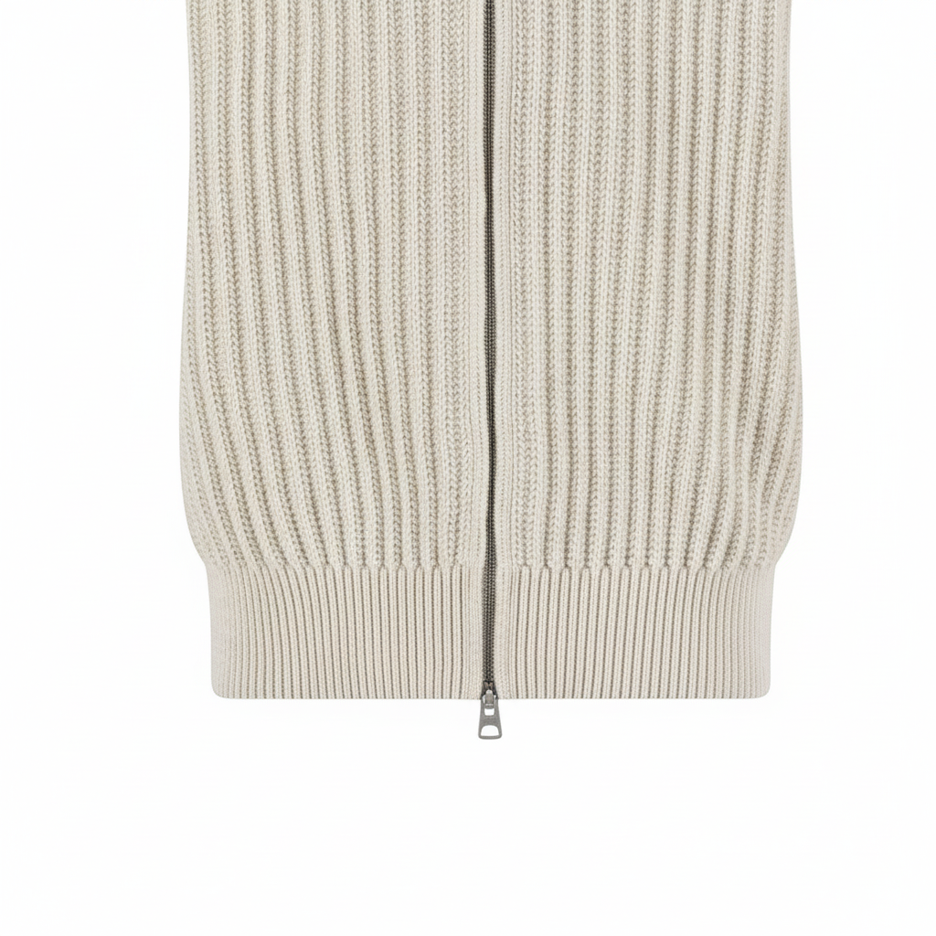 Fynch-Hatton - Mens Knitwear - 2-Tone Ribbed Zip Cardigan - Snow White - 1609618 829 - Wildvine Clothing, Spalding, Lincolnshire