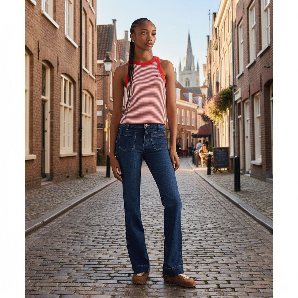 Wrangler Womens Top – Ringer Tank - Flame Scarlet - Wildvine Clothing, Spalding, Lincolnshire