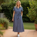 Alice Collins - Rochelle Stripe Dress - Rich Navy/Wild Oat - Wildvine Clothing, Spalding, Lincolnshire