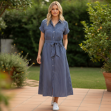 Alice Collins - Rochelle Stripe Dress - Rich Navy/Wild Oat - Wildvine Clothing, Spalding, Lincolnshire