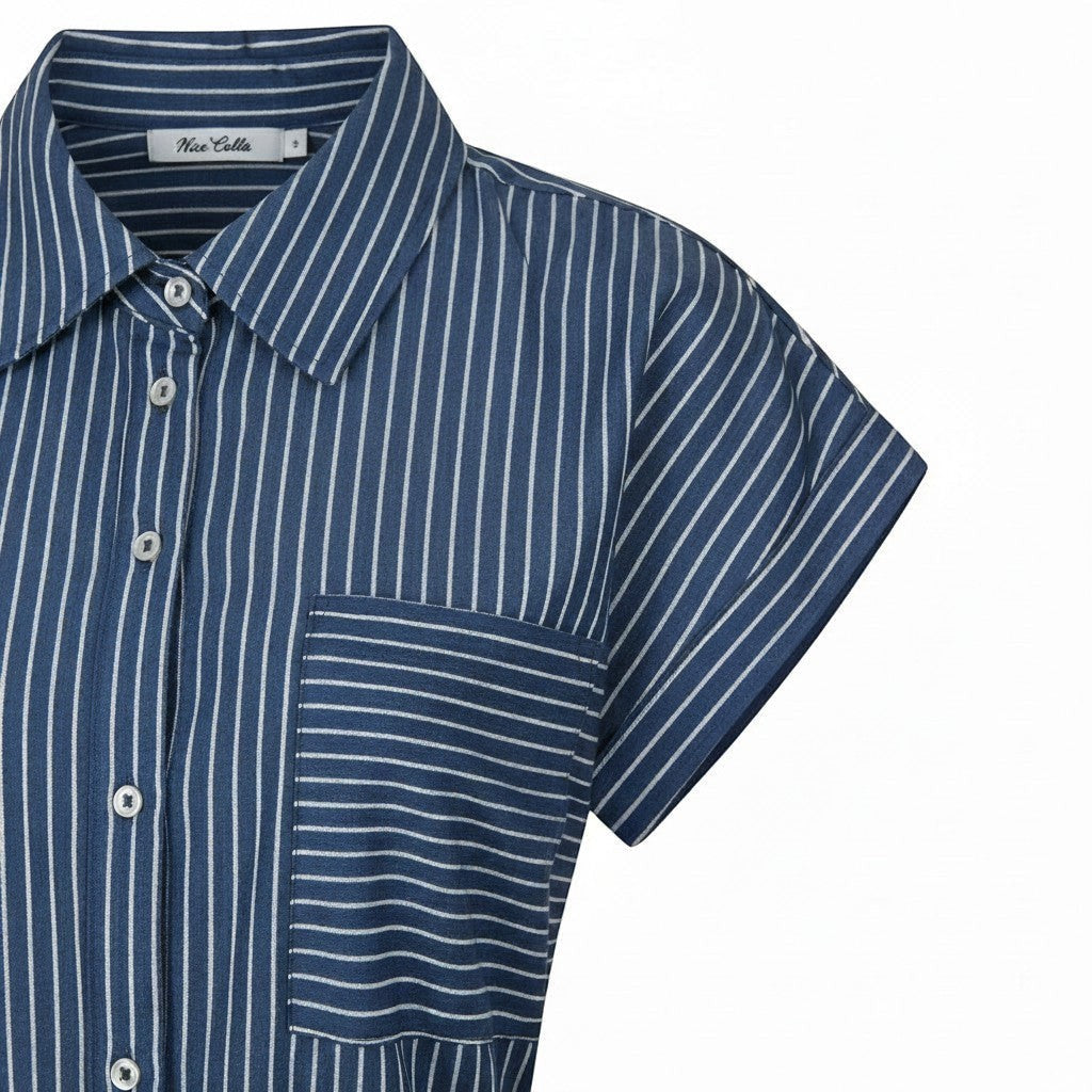 Alice Collins - Rochelle Stripe Dress - Rich Navy/Wild Oat - Wildvine Clothing, Spalding, Lincolnshire