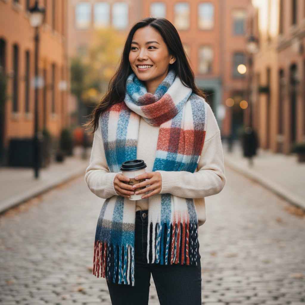 Lighthouse - Ladies Scarf - Rust/Deep Teal/Mocha - Wildvine Clothing, Spalding, Lincolnshire