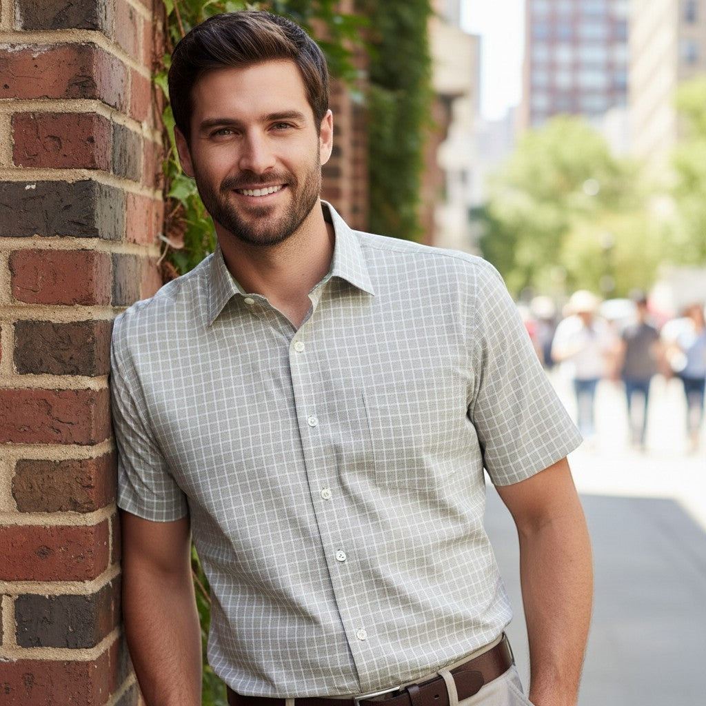Gurteen - Mens - Seville - Modern Fit / Short Sleeved - Sage Check 817 - Wildvine Clothing, Spalding, Lincolnshire