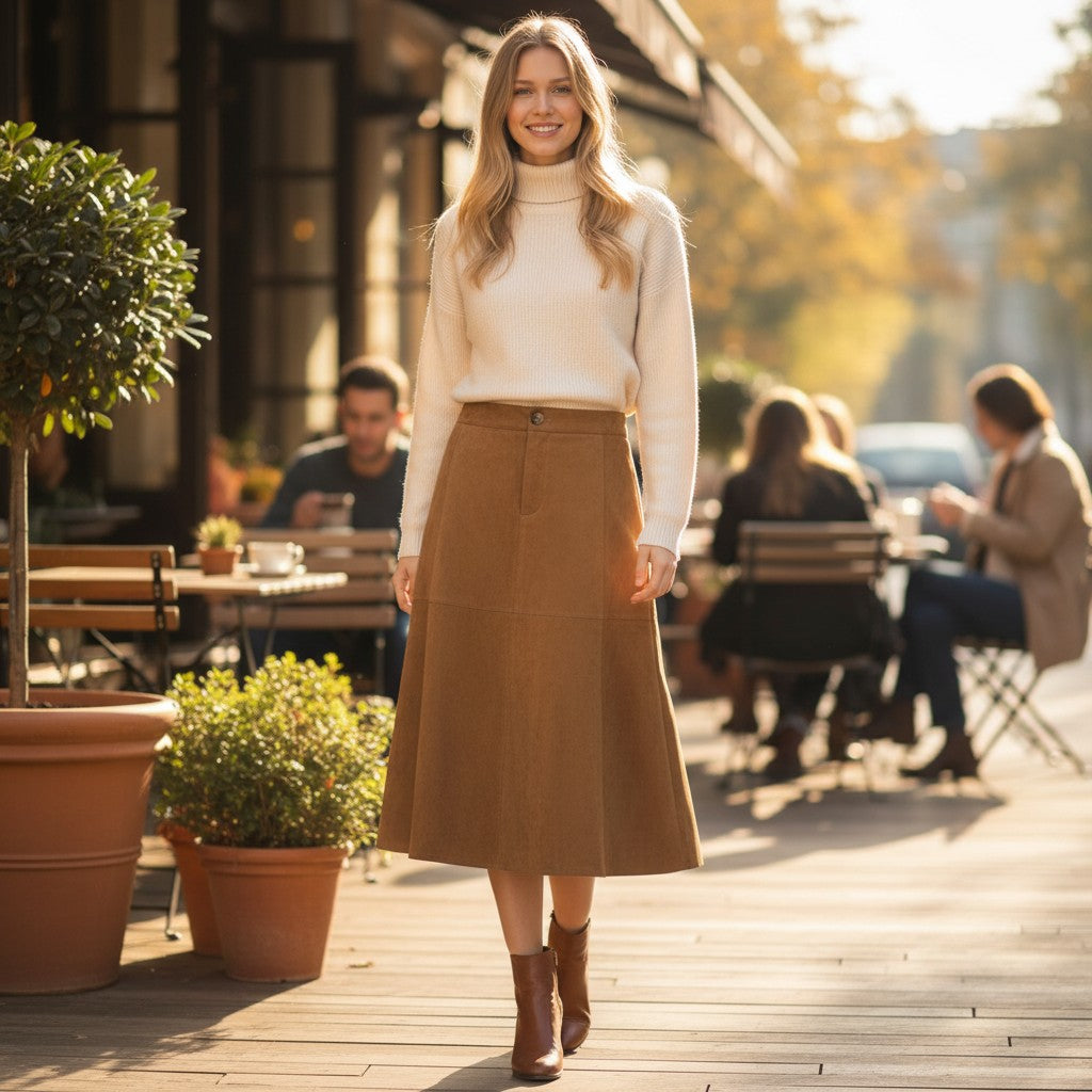 Fynch-Hatton - Ladies - Skirt - Suede Fake leather - Salted Caramel - 26083832 - Wildvine Clothing, Spalding, Lincolnshire