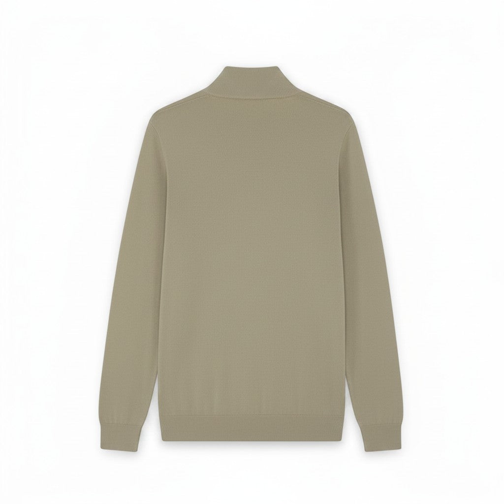 WILDVINE Clothing Co. Lyle & Scott sandstorm beige merino wool quarter zip jumper, back view.