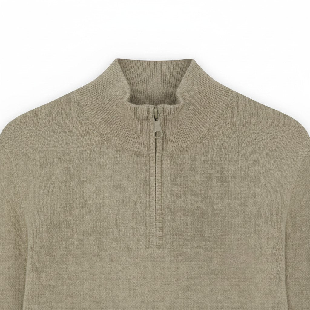 WILDVINE Clothing Co. Lyle & Scott sandstorm beige merino wool quarter zip jumper with tonal eagle logo