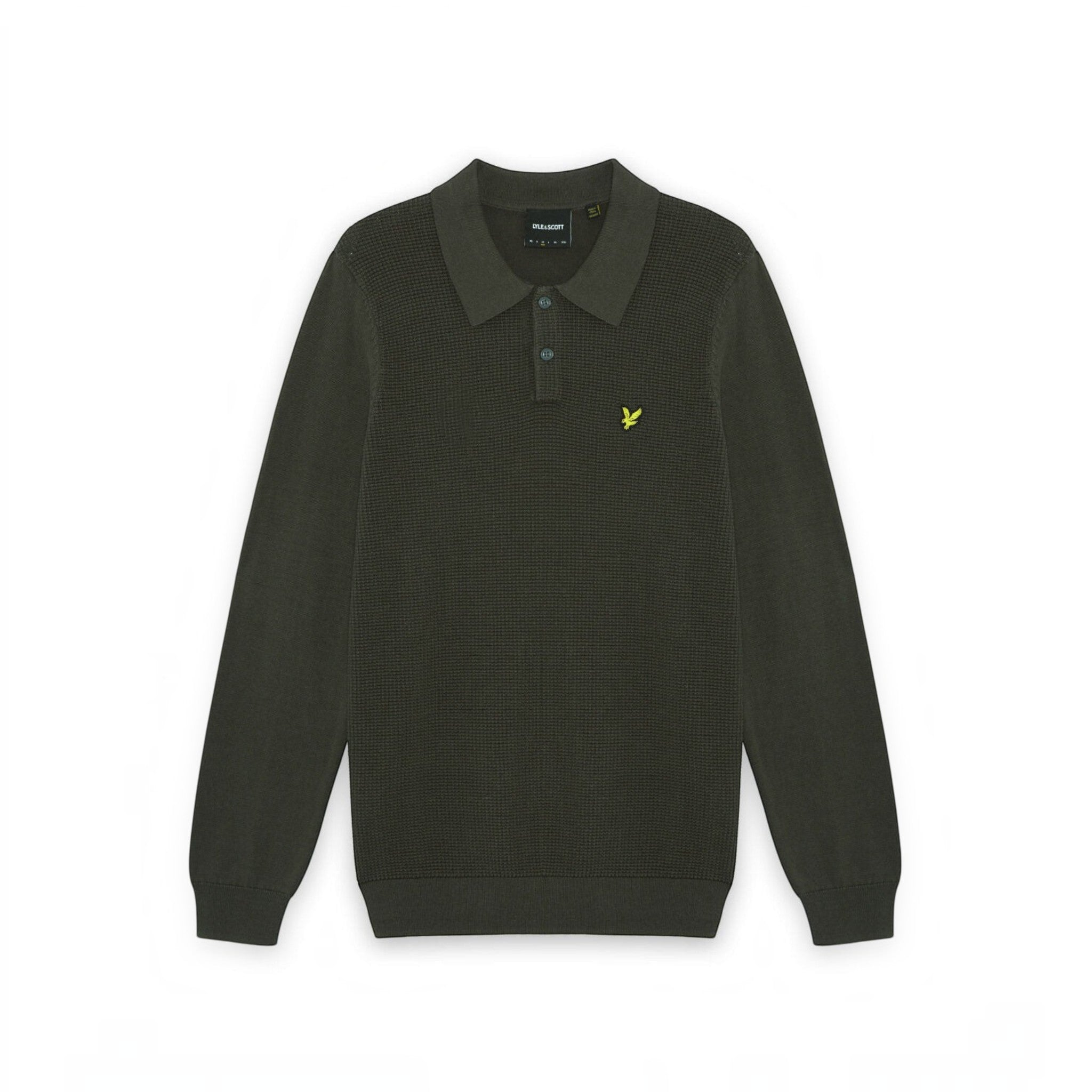 WILDVINE Clothing Co. Lyle & Scott shadow slate waffle knit long sleeve polo shirt with signature yellow logo