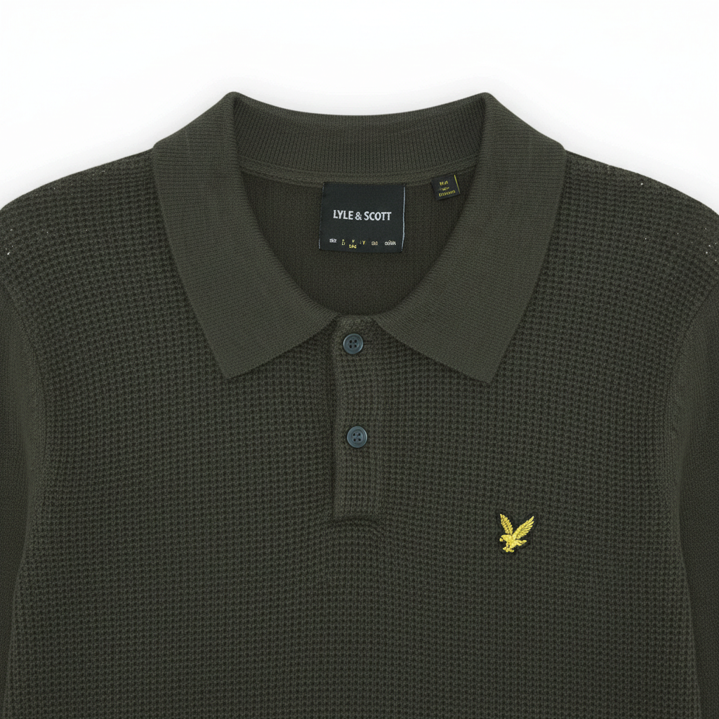 Lyle & Scott - Mens Panelled Waffle Knitted Polo - Shadow Slate - KN2570V Y321 - Wildvine Clothing, Spalding, Lincolnshire
