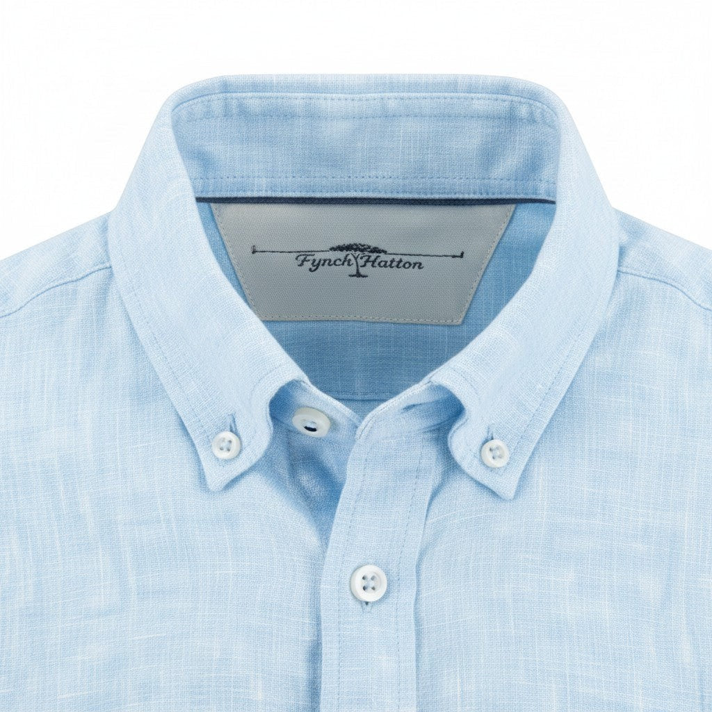 Fynch-Hatton Men's Summer Linen Short Sleeve Casual Shirt - Sky Blue - Wildvine Clothing, Spalding, Lincolnshire