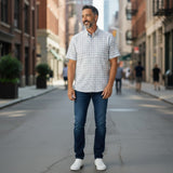 Gurteen - Mens - Seville - Modern Fit / Short Sleeved - Sky Check 830 - Wildvine Clothing, Spalding, Lincolnshire