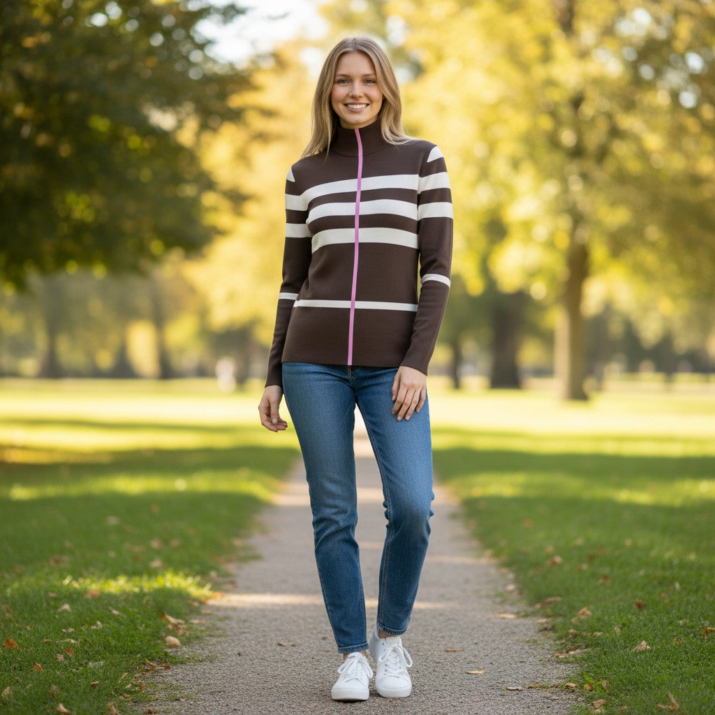 Alice Collins - Karlie Stripe Pullover - Chocolate Chip/W.White - 037A003 - Wildvine Clothing, Spalding, Lincolnshire