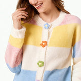 Wild Flower - Ladies - Striped Block Flower Button Knit Cardigan - Multi Colour - Wildvine Clothing, Spalding, Lincolnshire