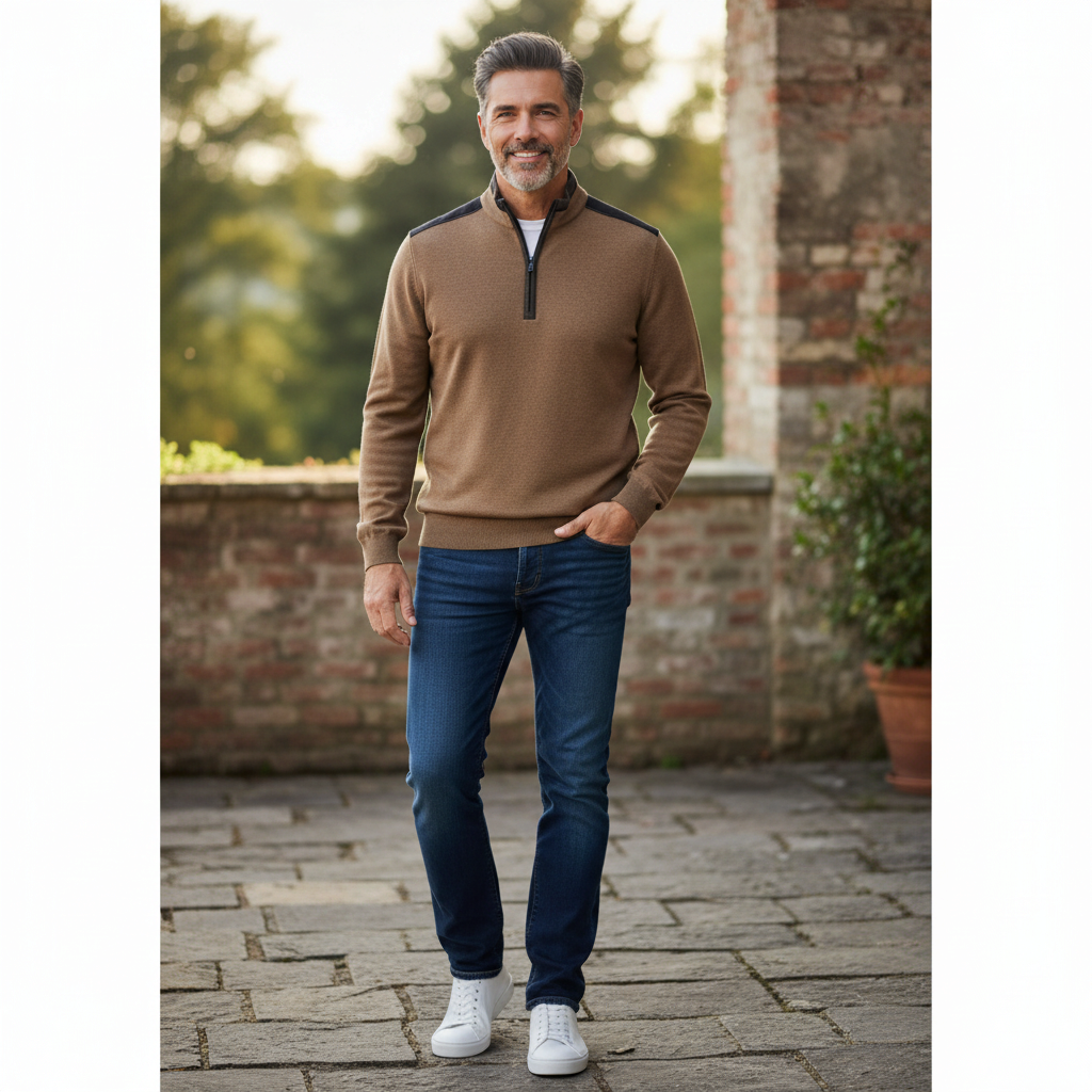 DG's Drifter Mens - Half Zip Sweatshirt - Tan - 553 55222 43 - Wildvine Clothing, Spalding, Lincolnshire