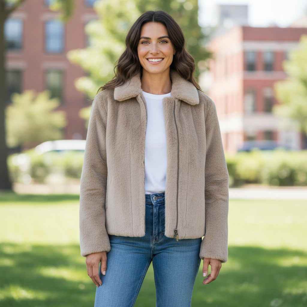 Fynch-Hatton - Ladies - Jacket - Fake Fur - Urban Taupe- 26095922 851 - Wildvine Clothing, Spalding, Lincolnshire