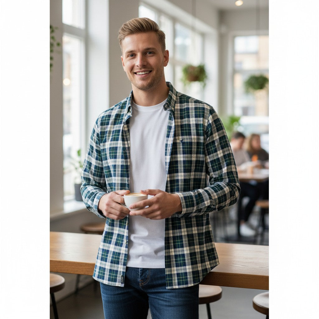 Fynch-Hatton - Mens Premium Oxford Shirt - Teal Check - 16078490 673 - Wildvine Clothing, Spalding, Lincolnshire