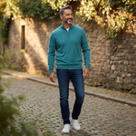 Fynch-Hatton - Mens Knitwear - Air Cotton Troyer-Zip - Teal - 1607316 673 - Wildvine Clothing, Spalding, Lincolnshire