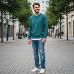 Fynch-Hatton - Mens Knitwear - Superfine Cotton Sweater - O'Neck - Teal - 1614210 673 - Wildvine Clothing, Spalding, Lincolnshire