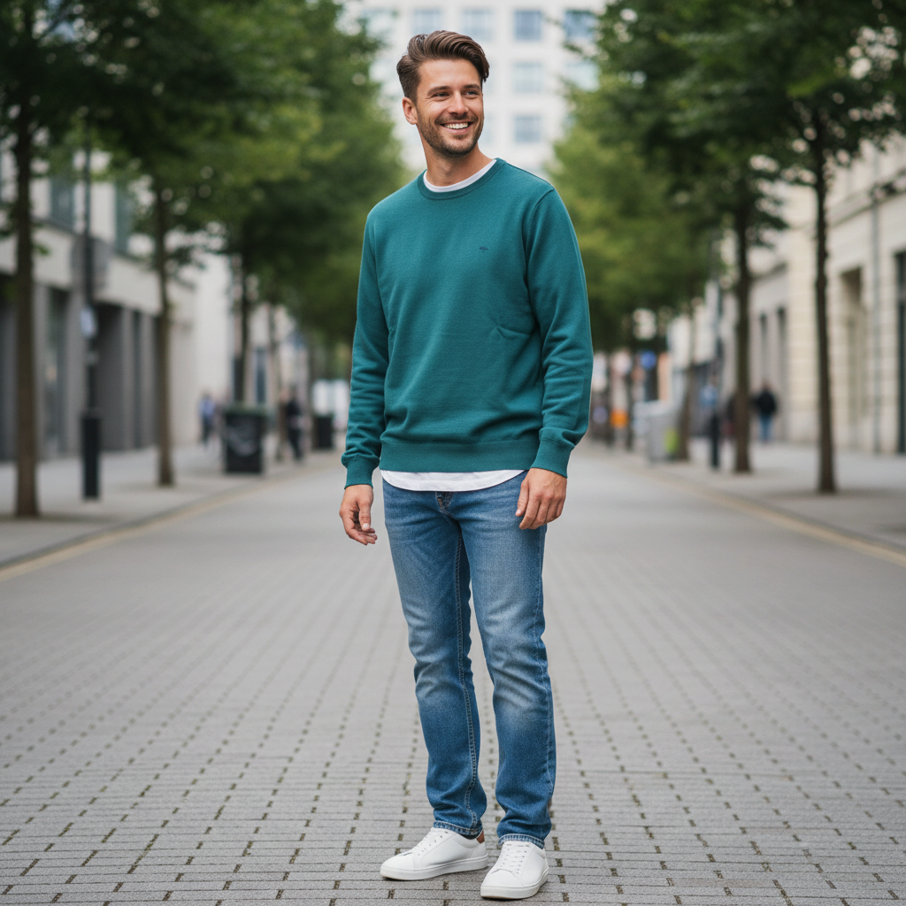 Fynch-Hatton - Mens Knitwear - Superfine Cotton Sweater - O'Neck - Teal - 1614210 673 - Wildvine Clothing, Spalding, Lincolnshire