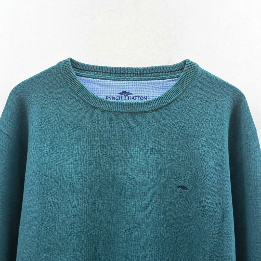 Fynch-Hatton - Mens Knitwear - Superfine Cotton Sweater - O'Neck - Teal - 1614210 673 - Wildvine Clothing, Spalding, Lincolnshire