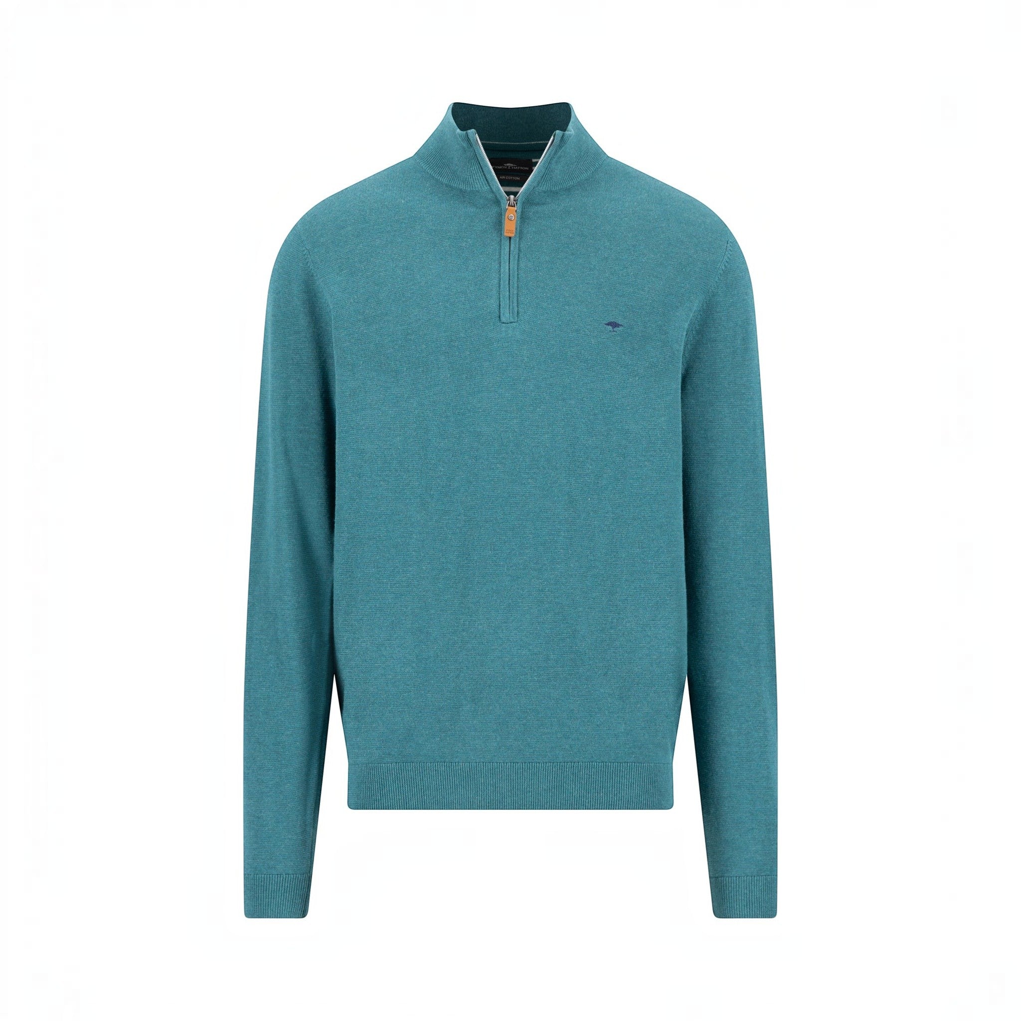 Fynch-Hatton - Mens Knitwear - Air Cotton Troyer-Zip - Teal - 1607316 673 - Wildvine Clothing, Spalding, Lincolnshire