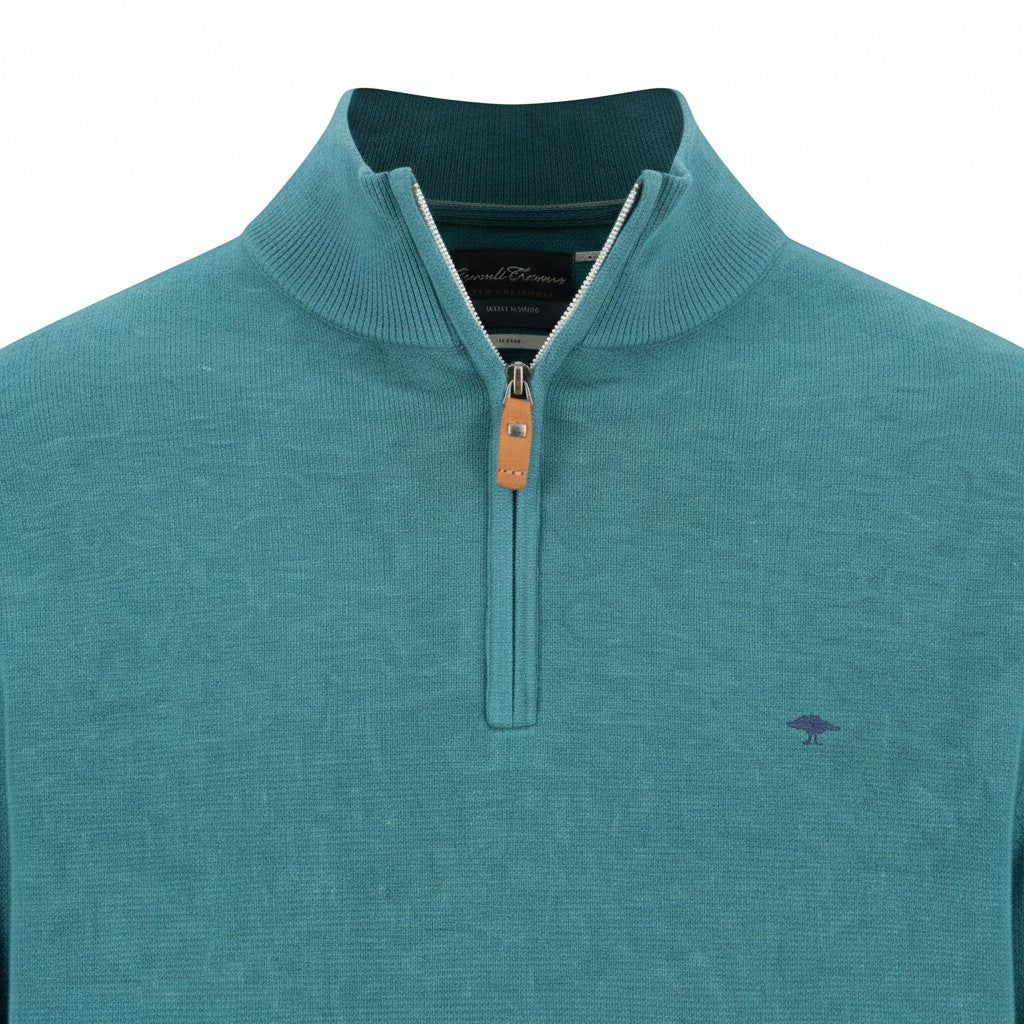Fynch-Hatton - Mens Knitwear - Air Cotton Troyer-Zip - Teal - 1607316 673 - Wildvine Clothing, Spalding, Lincolnshire