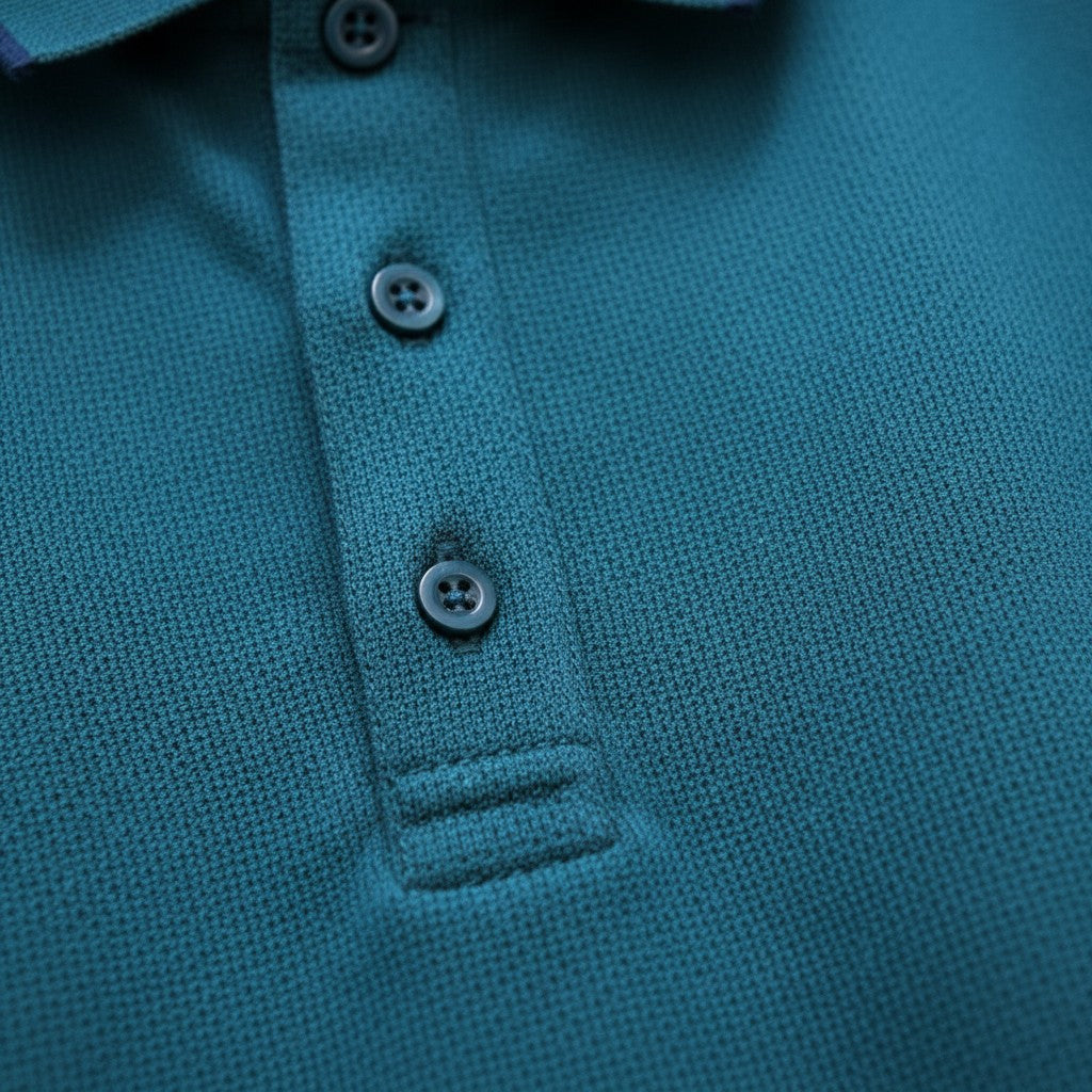 WILDVINE Clothing Co. teal premium 2-ply pique cotton polo shirt with button placket detail
