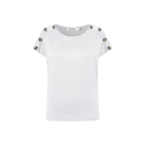 Alice Collins - Button Shoulder Top - White - Wildvine Clothing, Spalding, Lincolnshire