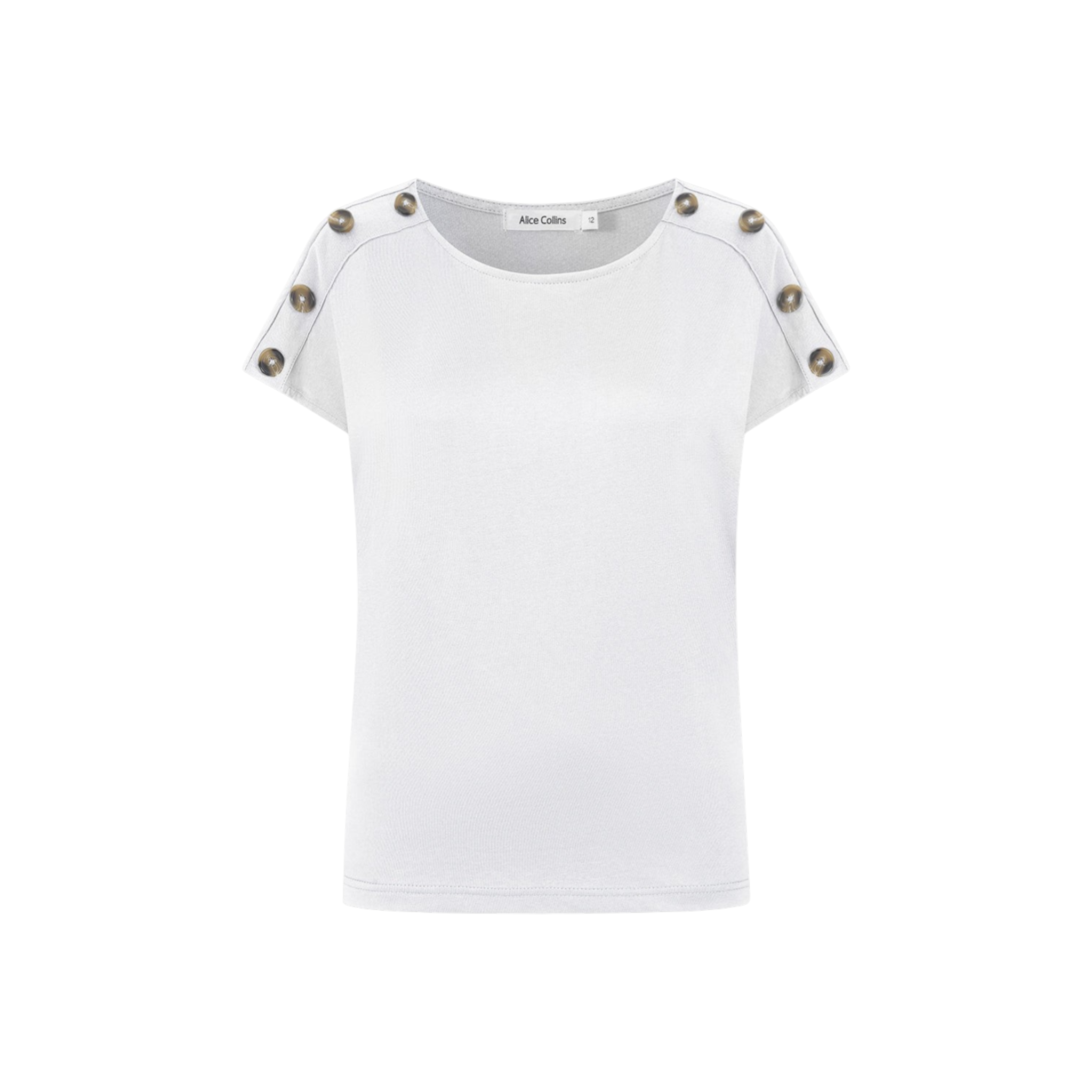 Alice Collins - Button Shoulder Top - White - Wildvine Clothing, Spalding, Lincolnshire
