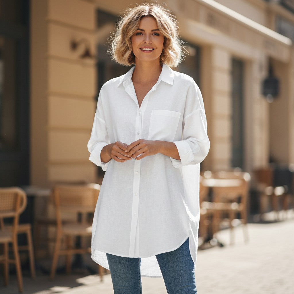 Fynch-Hatton - Ladies Blouse - Long Light Cotton - White - 26141940 111 - Wildvine Clothing, Spalding, Lincolnshire