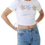 Wild Flower - Ladies - Side Tie Diamante Flower Corp Top - White - Wildvine Clothing, Spalding, Lincolnshire