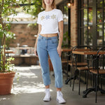 Wild Flower - Ladies - Side Tie Diamante Flower Corp Top - White - Wildvine Clothing, Spalding, Lincolnshire