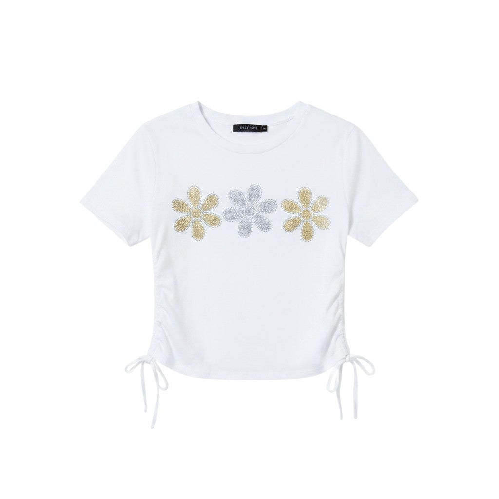 Wild Flower - Ladies - Side Tie Diamante Flower Corp Top - White - Wildvine Clothing, Spalding, Lincolnshire