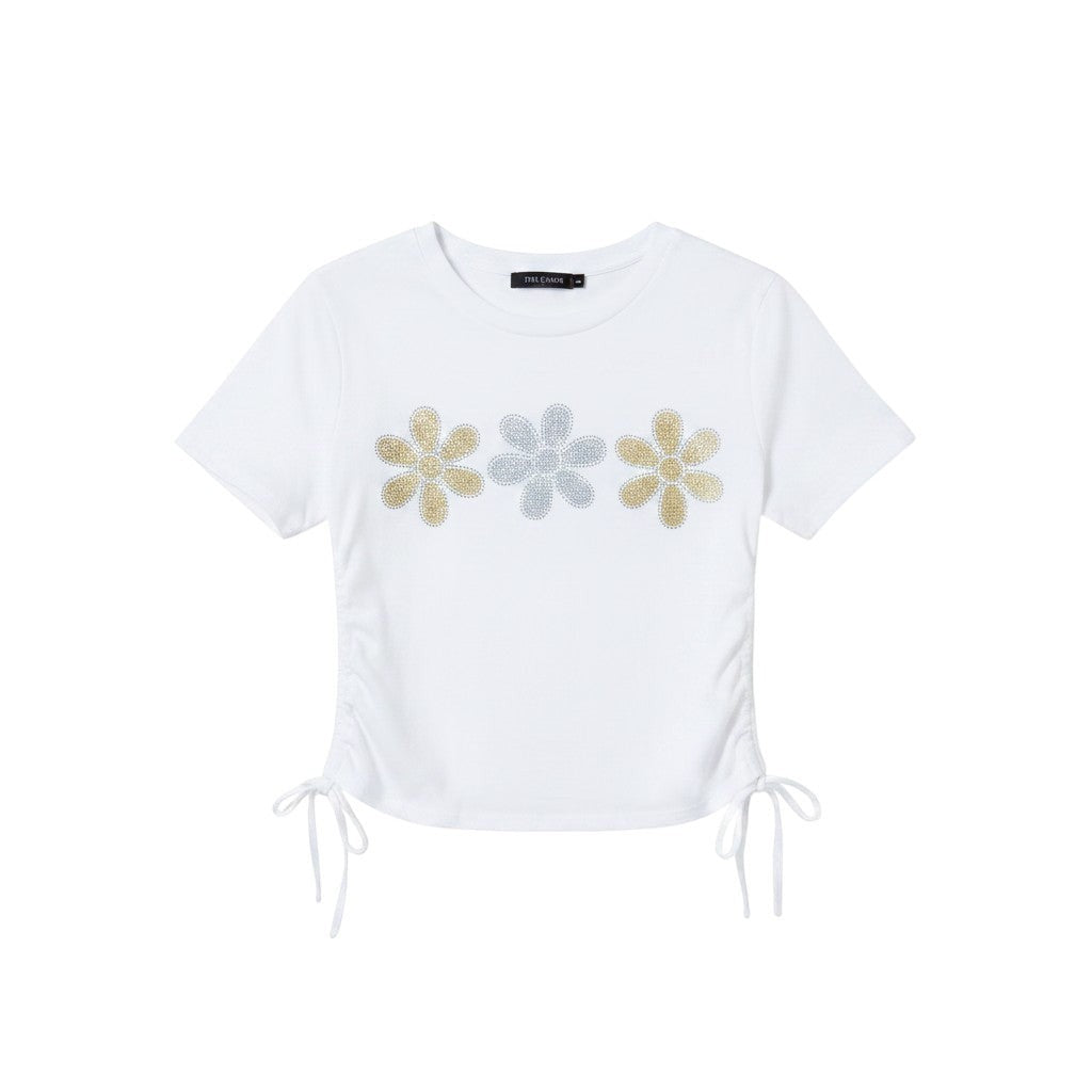 Wild Flower - Ladies - Side Tie Diamante Flower Corp Top - White - Wildvine Clothing, Spalding, Lincolnshire