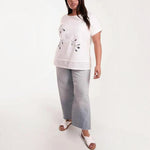 Ladies - Curve Floral Design & Broderie Anglaise Top - White - Wildvine Clothing, Spalding, Lincolnshire