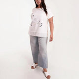 Ladies - Curve Floral Design & Broderie Anglaise Top - White - Wildvine Clothing, Spalding, Lincolnshire