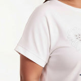 Ladies - Curve Floral Design & Broderie Anglaise Top - White - Wildvine Clothing, Spalding, Lincolnshire