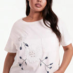 Ladies - Curve Floral Design & Broderie Anglaise Top - White - Wildvine Clothing, Spalding, Lincolnshire