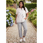 Ladies - Curve Floral Design & Broderie Anglaise Top - White - Wildvine Clothing, Spalding, Lincolnshire