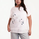 Ladies - Curve Floral Design & Broderie Anglaise Top - White - Wildvine Clothing, Spalding, Lincolnshire