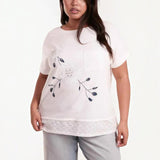 Ladies - Curve Floral Design & Broderie Anglaise Top - White - Wildvine Clothing, Spalding, Lincolnshire