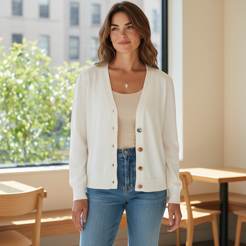 Alice Collins - Daphne Cardigan - White - Wildvine Clothing, Spalding, Lincolnshire